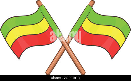 Rastafarian crossed flags icon, cartoon style Stock Vector