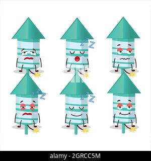 Cartoon character of rocket firework green with sleepy expression. Vector illustration Stock Vector