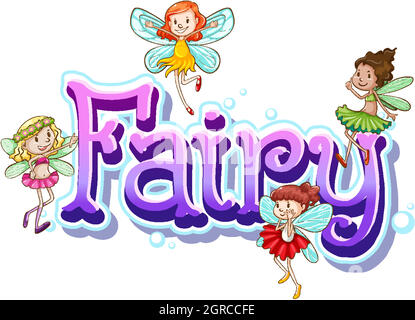 Fairy logo with little fairies on white background Stock Vector