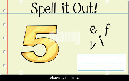 Spell English number five Stock Vector