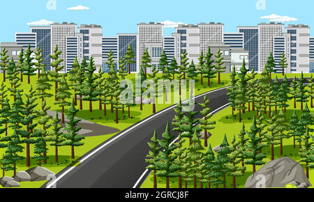 City with nature park landscape scene illustration Stock Vector Image ...