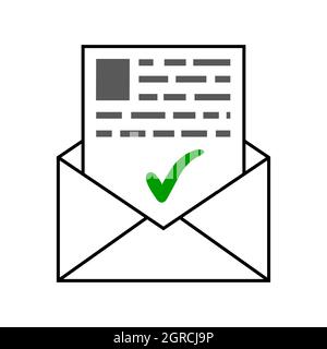 Envelope with a letter of good news, a letter with a document green check mark approval Stock Vector