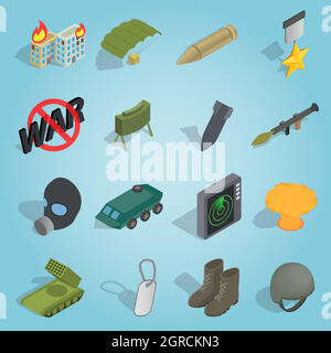 Military set icons, isometric 3d style Stock Vector