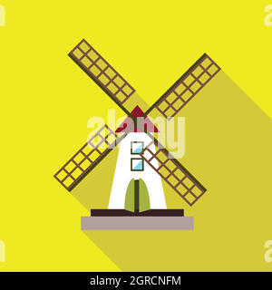 Mill icon, flat style Stock Vector