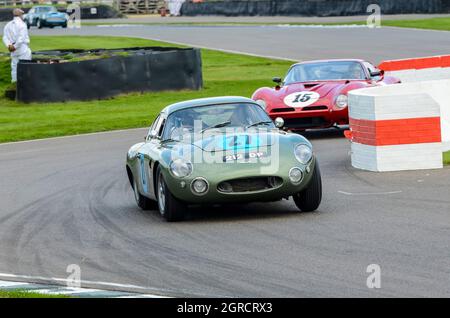 1961 Aston Martin Project 212 classic, vintage race car, racing in the RAC Tourist Trophy at the Goodwood Revival 2014. Historic sports cars racing Stock Photo