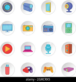 Audio and video icons set, cartoon style Stock Vector