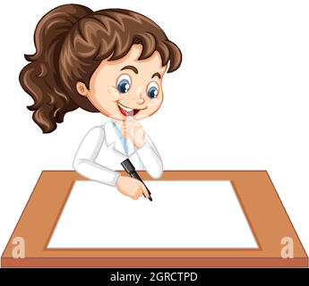 Cute girl wearing scientist uniform writing on blank paper Stock Vector