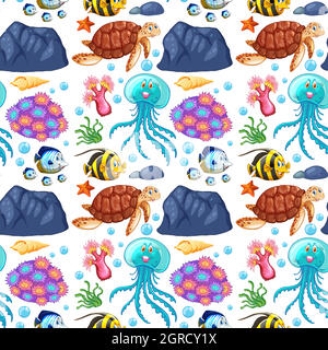 Seamless background design with sea creatures underwater Stock Vector