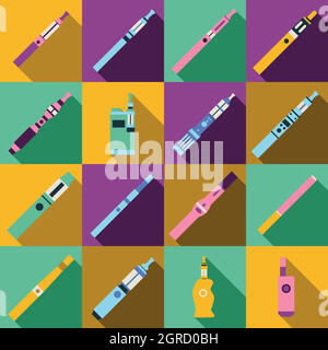 Vaping icons set, flat style Stock Vector