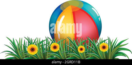 A ball near the green plants with flowers Stock Vector