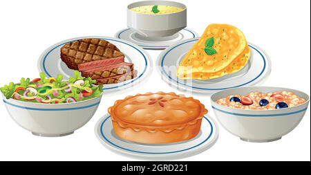 Set of food on plate Stock Vector