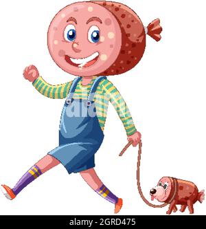 Salami cartoon character on white background illustration Stock Vector