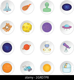 Space icons set, cartoon style Stock Vector