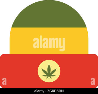 Hat in rastafarian colors icon, flat style Stock Vector