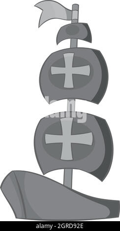 Ship of Columbus icon, black monochrome style Stock Vector