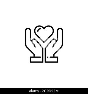 Heart in hands. Charity, friendship, community care and medicine icon. Pixel perfect, editable stroke. Stock Vector