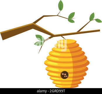 Beehive on tree icon, cartoon style Stock Vector