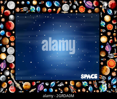 Frame design with planets in space Stock Vector