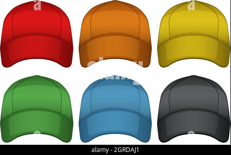 Caps in six different colors Stock Vector