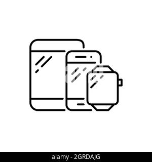 Smart devices. Tablet, smartphone, watch. Cross-device testing and marketing icon. Pixel perfect, editable stroke. Stock Vector