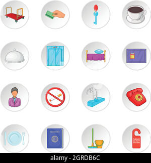 Hotel icons set, cartoon style Stock Vector