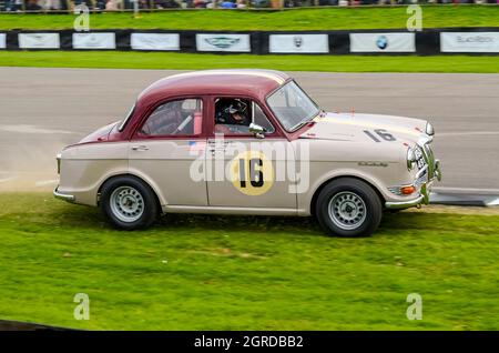 Riley One Point Five classic, vintage race car, racing in the St Mary’s Trophy for 1950s production saloons at the Goodwood Revival 2014 Stock Photo
