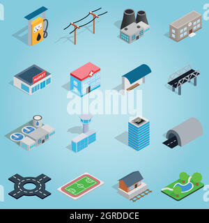 Infrastructure set icons, isometric 3d style Stock Vector