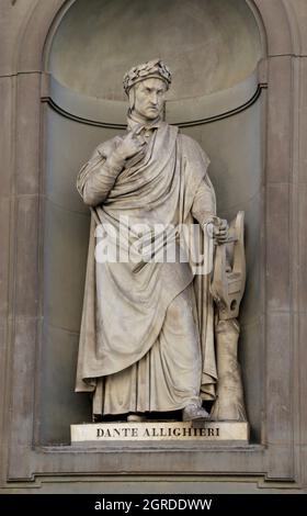 Florence, FI, Italy - August 21, 2015: status of the famous italian poet called Dante Alighieri who wrote the Divine Comedy Stock Photo