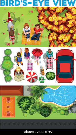 Scene with many birds in the park illustration Stock Vector Image & Art ...