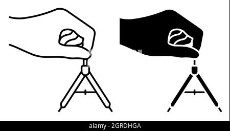 Linear icon. Drawing compass, divider for sketching In hand of engineer or designer. Simple black and white vector isolated on white background Stock Vector