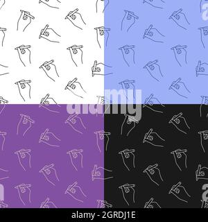 set of seamless patterns with Ballpoint pen in hand of author. Signature on paper from writer or artist. Ornament for decoration and printing on fabri Stock Vector
