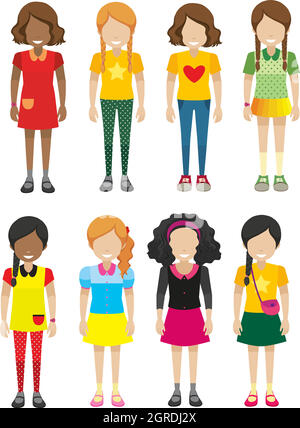 A group of faceless but smiling kids Stock Vector