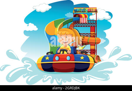 Girl riding on water slide Stock Vector