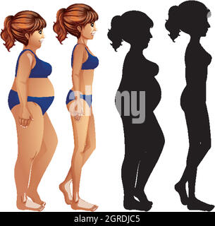 Skinny and fat women with sillhouette on white background Stock Vector
