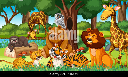 Wild animals in the jungle Stock Vector