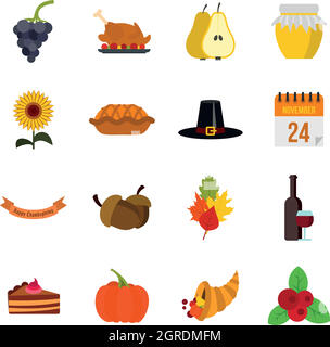 Thanksgiving icons set, flat style Stock Vector Image & Art - Alamy