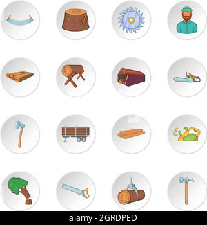 Timber industry icons set, cartoon style Stock Vector