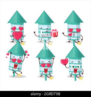 Rocket firework green cartoon character with love cute emoticon. Vector illustration Stock Vector