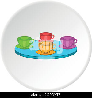 Four mugs on table icon, cartoon style Stock Vector