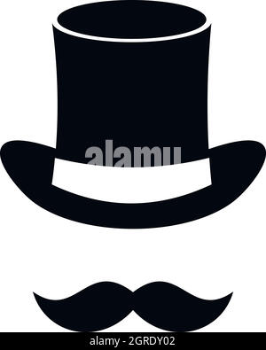 Magic black hat and mustache icon, simple style Stock Vector
