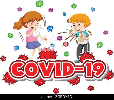 Poster design for coronavirus theme with two sick children Stock Vector