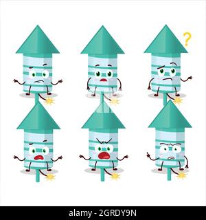 Cartoon character of rocket firework green with what expression. Vector illustration Stock Vector