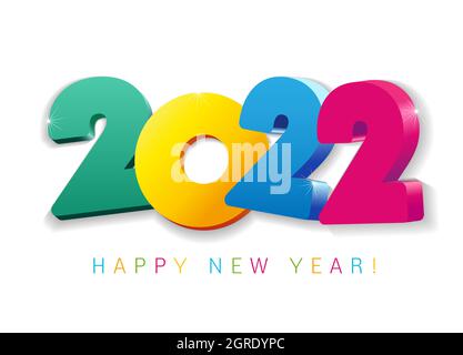 2022 happy new year colored symbol 3d design. Vector illustration with colorful holiday numbers label isolated on white background Stock Vector