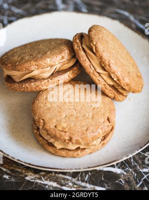 Homemade Peanut butter cookie dessert with nut cream Stock Photo