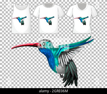 Hummingbirds cartoon character with many types of shirts on transparent background Stock Vector