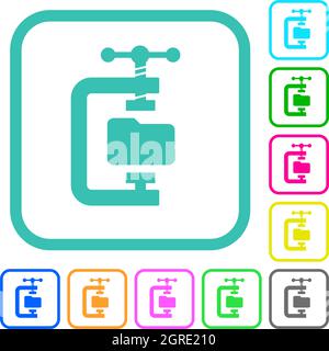 Folder compression solid vivid colored flat icons in curved borders on white background Stock Vector