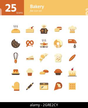 Bakery flat icon set. Vector and Illustration. Stock Vector