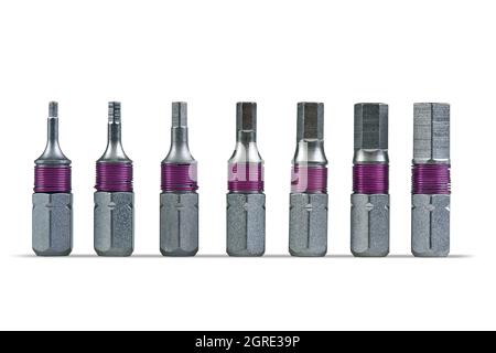 Allen format screwdriver tips collection isolated on white background Stock Photo