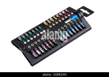 Box of different screwdriver head  isolated on white background Stock Photo