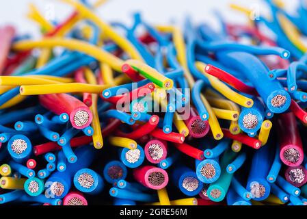 Electric installation copper cable close-up Stock Photo